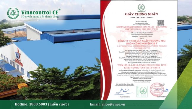 Vinacontrol CE cấp giấy chứng nhận hợp chuẩn nhôm và hợp kim nhôm cho Công ty TNHH Sản xuất Thương mại Nhôm Công nghiệp C&T (Nhôm Cầu Thịnh)