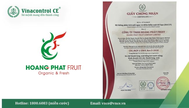 Giấy chứng nhận HACCP cấp cho Công ty TNHH Hoàng Phát Fruit