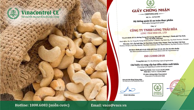 Giấy chứng nhận ISO 22000 cấp cho Công ty TNHH Long Thái Hoà