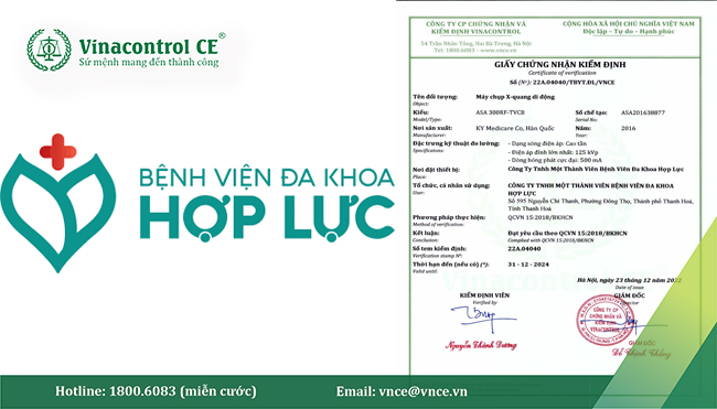 Giấy chứng nhận kiểm định máy x-quang do Vinacontrol CE cấp