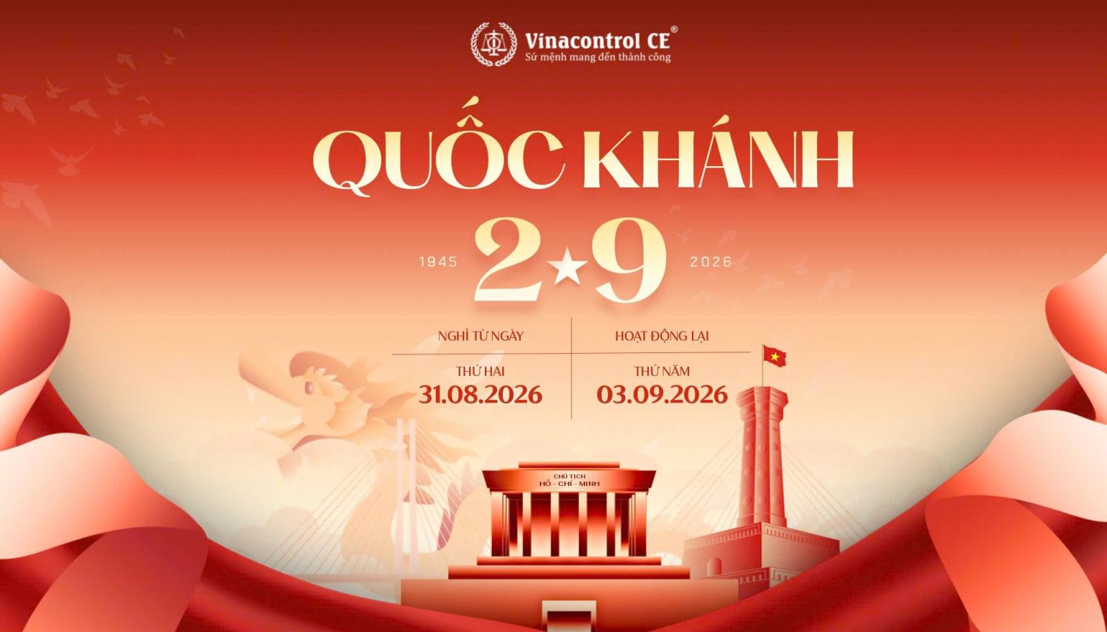 Thông báo lịch nghỉ Lễ Quốc khánh 2/9/2026