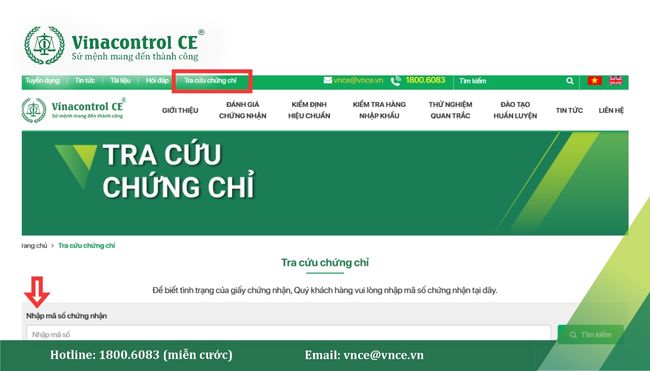 Khách hàng có thể tra cứu trực tuyến Giấy chứng nhận HACCP do Vinacontrol CE cấp thông qua mã số chứng nhận