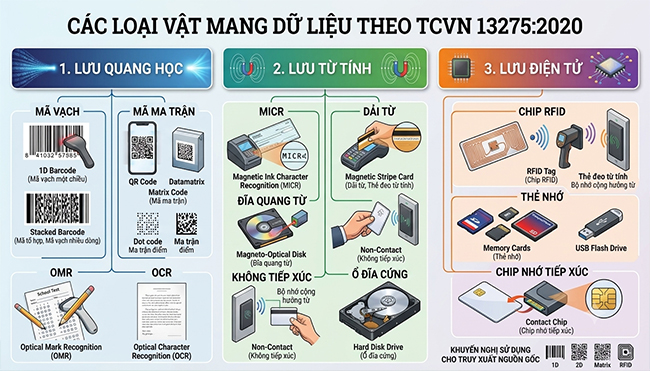 Trong hoạt động truy xuất nguồn gốc, tiêu chuẩn khuyến nghị sử dụng các mã vạch một chiều, mã vạch hai chiều, mã ma trận và chip RFID